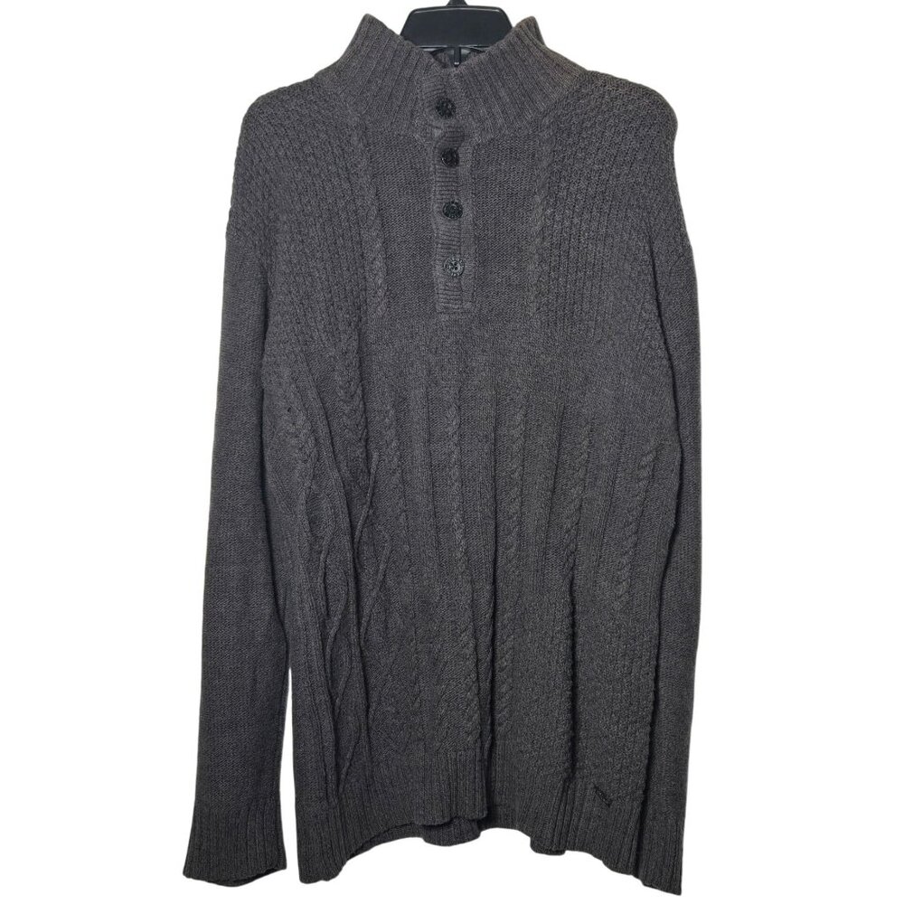 Buckle Black Mens Athletic Fit 1/4 Button Sweater‎ Large Fisherman Henley Cable